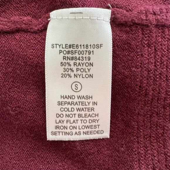 NWOT Evolution by Cyrus Open Cardigan 3/4 Sleeve Buttoned Cuffs Burgundy Size S - Picture 7 of 10